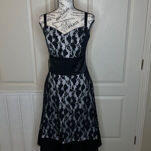 Elegant Black and White Lace Dress